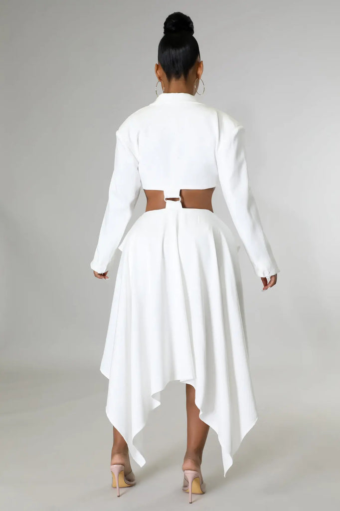 Padded Shoulder Crop Top Blazer White Shorts Set - MODERN GIRL TREND INC.