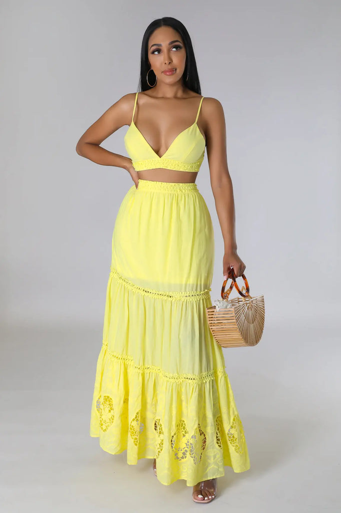 Sunshine Lover Crop Top Skirt Set/Yellow - MODERN GIRL TREND INC.